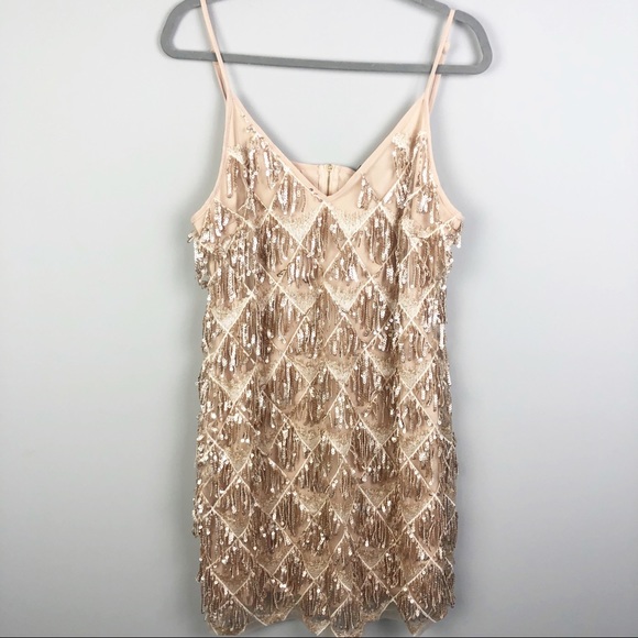 quiz Dresses & Skirts - QUIZ | Sequin Fringe Party Mini Dress Gold NWT 12